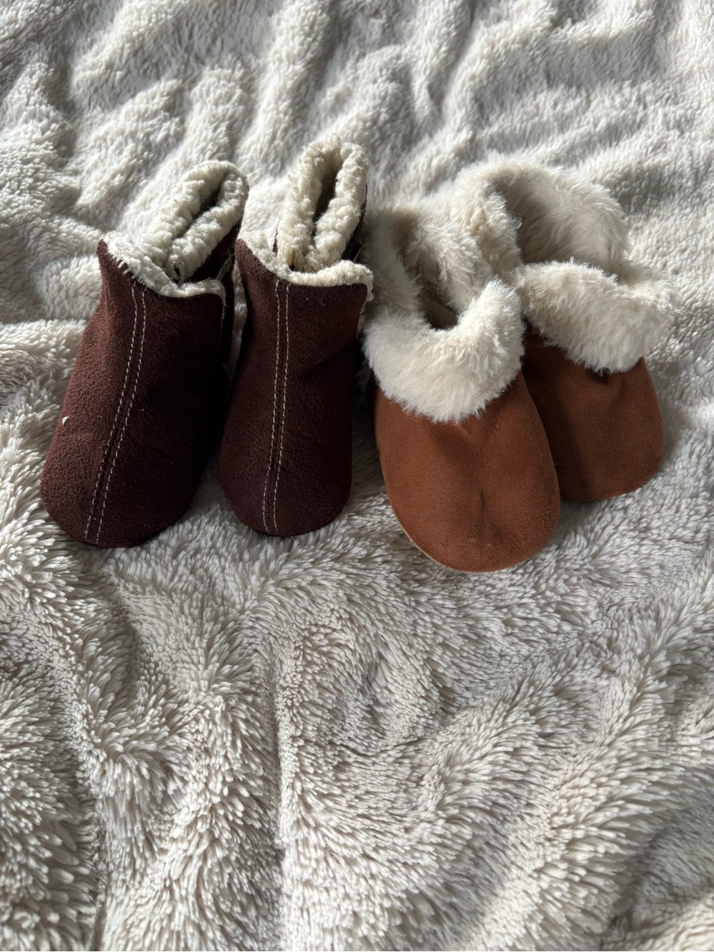 Baby Shoe Bundle Fur-Lined Brown Faux Suede Booties - Size 6m and 9m